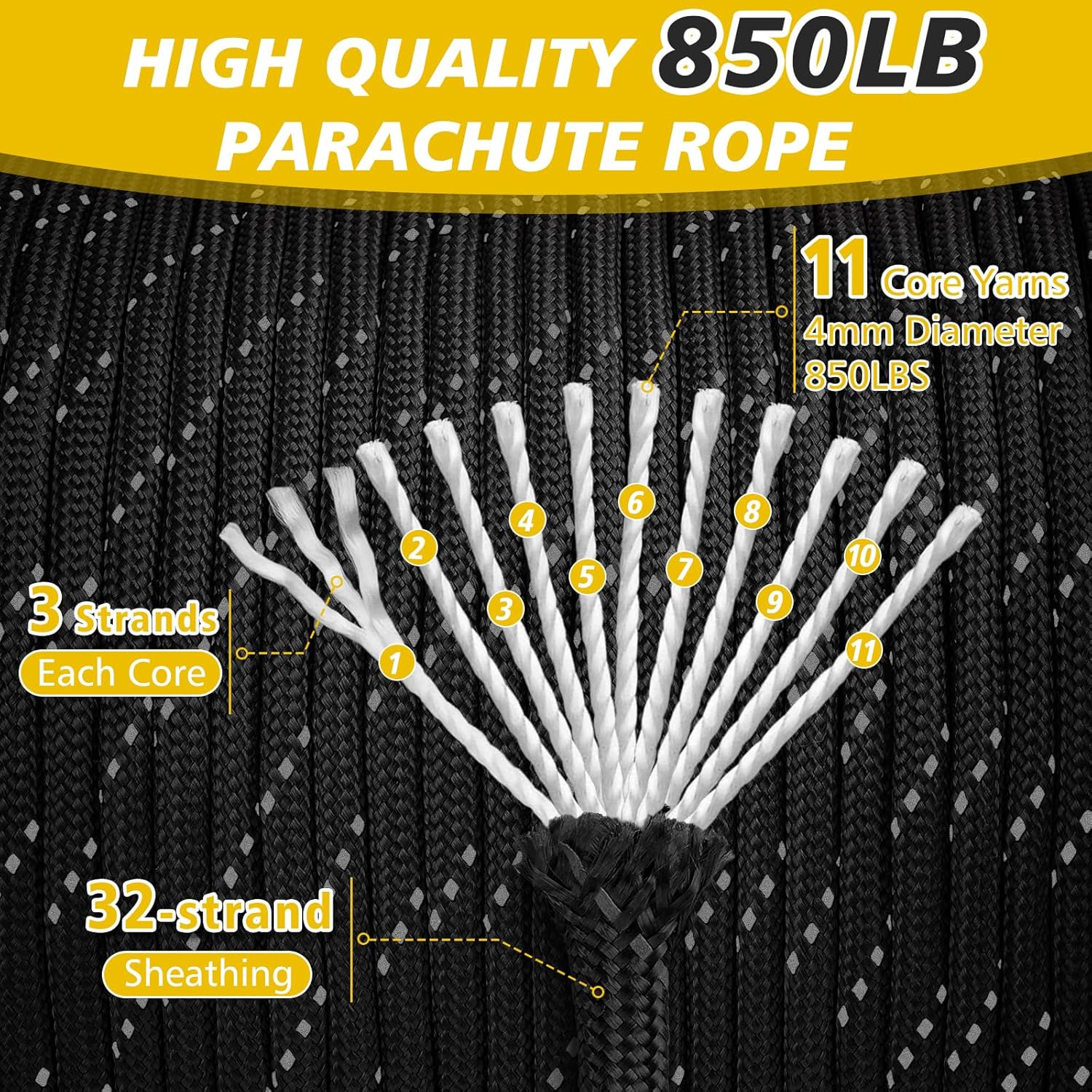850lb Reflective Paracord Rope - Para Cord 1000Ft 评论和价格