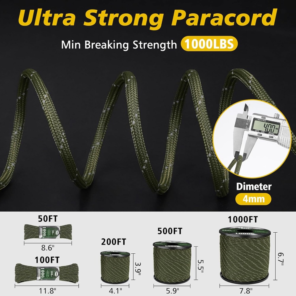 Reflective Paracord 1000lb, 50 - Para Cord 1000Ft 评论和价格